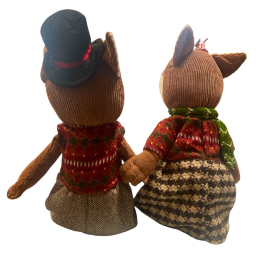 Christmas Fox Plush Pair Weighted Shelf Sitters Red Green Winter Holiday Decor - Picture 3 of 6